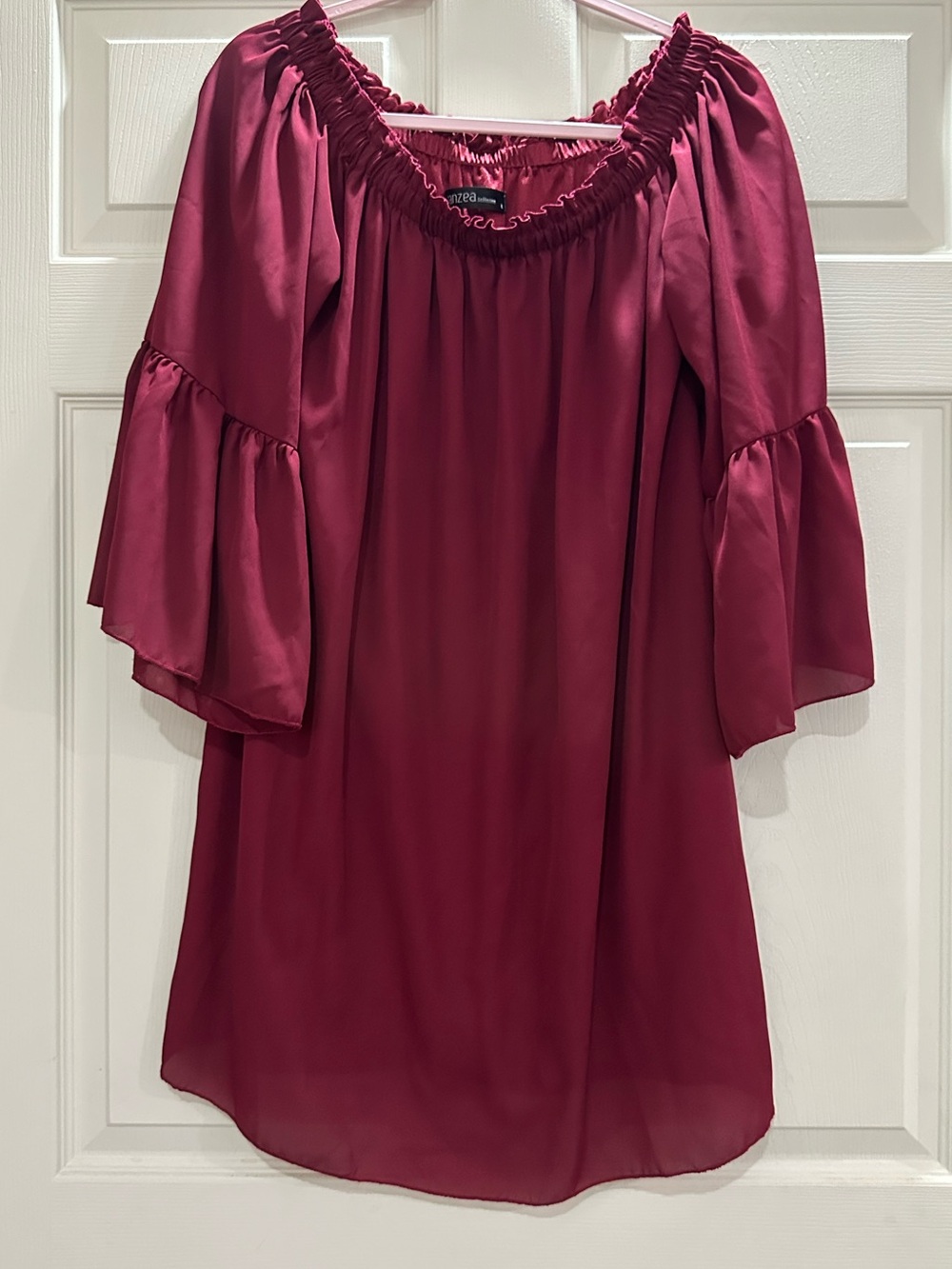 Zara Women’s Off-Shoulder Burgundy Peasant tunic Dress